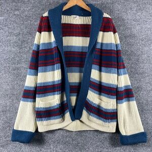 VTG Gimbels Cardigan Sweater Mens L Blue Striped Shawl Collar Pockets Lebowski